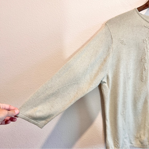 Merona Cardigan XL Pastel Green Silk Cashmere Embroidered Vintage Cottagecore - Picture 5 of 9